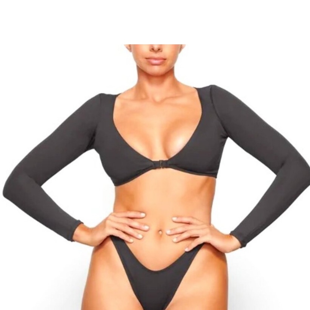 SKIMS Gunmetal Long Sleeve Bikini Crop Top Cropped Bolero Style 3X Body-less